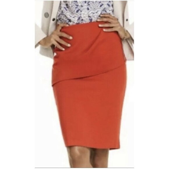 CAbi Overlay Pencil Skirt Sz 4 Turmeric Orange Knee Length Womens Style 3099 NWT - Picture 1 of 7